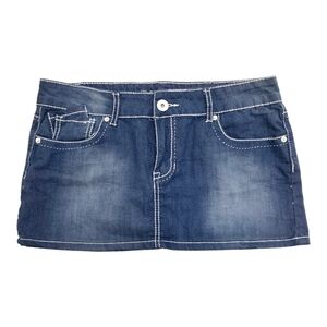Vintage Y2K Bongo Denim Mini Skirt 90s 2000s Size 11 Juniors Blue White Outline